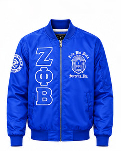 เสื้อแจ็คเก็ตบอมเบอร์สีน้ำเงิน Zeta Phi Beta แบบมีซิปด้านหน้า ปักโลโก้ กันลม เสื้อแจ็คเก็ตผู้หญิงสำหรับฤดูใบไม้ร่วง - Product Image 1