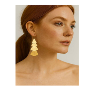 Boucles d'oreilles pendantes pyramidales luxueuses en laiton plaqué or, style vintage unisexe, bijoux de mode pour les occasions festives - Product Image 3