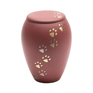 Urne funéraire cylindrique moderne de luxe en aluminium pour animaux de compagnie, avec empreinte de patte de chien et de chat, en métal, pour cendres, impression personnalisée, IO - Product Image 1