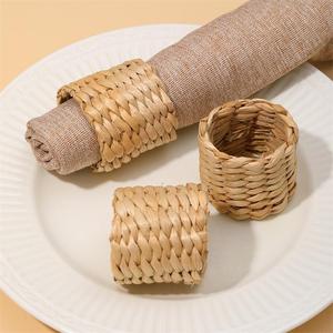 Handmade Water Hyacinth Napkin Ring Set Round Woven Serviette Holder Natural Eco Friendly Wedding <b>Table</b> <b>Decor</b> Supplier - Product Image 2