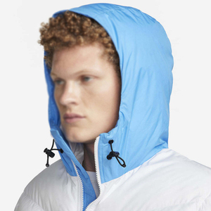 <b>Men's</b> Hooded <b>Puffer</b> <b>Jacket</b> Color Blocking Blue <b>White</b> Windproof Winter Casual Zipper Closure Regular Fit Thick Polyester Wadding - Product Image 3