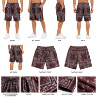 Shorts de bain décontractés pour hommes avec cordon de serrage, respirants, écologiques, séchage rapide, 100 % polyester, motif cachemire hawaïen, poches, tricotés