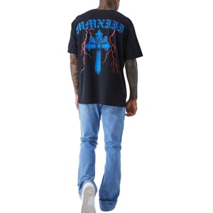 Custom High Quality Men's Baggy Flare Jeans Loose Fit Vintage Stacked Denim <b>Pant</b> Mid Waist Washed <b>Pant</b> - Product Image 3