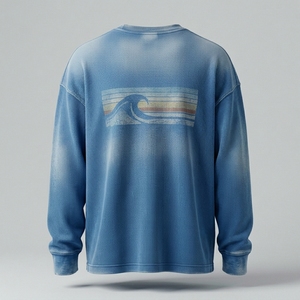 เสื้อยืดแขนยาวคอกลมลายวาฟเฟิลสำหรับผู้ชาย ผ้าคอตตอนผสม 380 กรัม รับทำโลโก้ตามสั่ง OEM ผู้ผลิตเสื้อผ้าลำลอง - Product Image 2