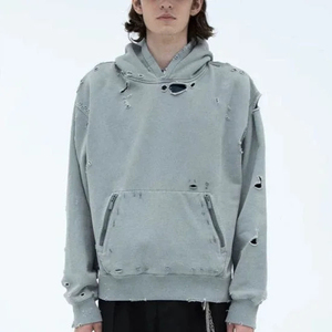 Sudadera con capucha extragrande de algodón grueso French Terry para hombre 2026, estilo vintage lavado, teñido 3D, efecto ácido, teñido liso, venta al por mayor - Product Image 1