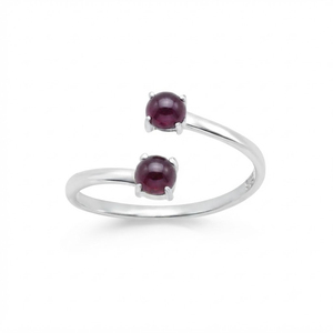 Rhaya Jewels Women's Vintage Trendy Classic Rhodium Plated 925 Sterling <b>Silver</b> Cut Dual Cabochon <b>Garnet</b> Gemstone Adjustable <b>Ring</b> - Product Image 2