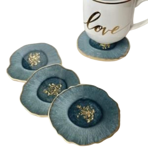 <b>Epoxy</b> <b>Resin</b> Coaster Set Handmade Agate Style Teal Green Geode Drink Cup Mat With Gold Foil For Home Hotel Wedding <b>Table</b> Decor - Product Image 2