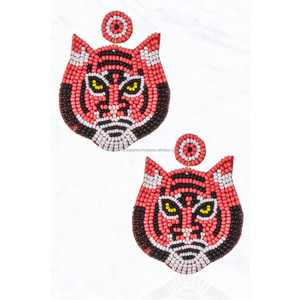 Pendientes de Aro Hechos a Mano con Cuentas Multicolor y Cara de Tigre, Estilo Boho, Joyería de Fiesta para Mujer, Tamaño Personalizado, Venta al por Mayor - Product Image 3