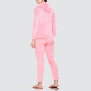 Ensemble de survêtement deux pièces en velours brodé coupe ajustée, style streetwear décontracté, pour l'entraînement et la détente, couleur unie - Product Image 3