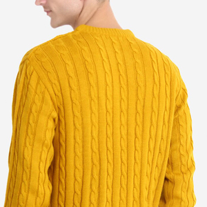 Pull en maille torsadée jaune moutarde pour homme, manches longues, couleur unie, coupe classique, épaisseur standard, collection automne 2026 - Product Image 5