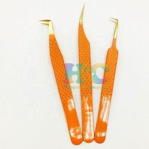 Nouvelles pinces à pointe dorée pour extensions de cils, volume, cils en vison, pinces orange durables, en acier inoxydable, avec logo, offres spéciales - Product Image 2