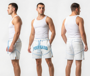 Wholesale Men's Drawstring Waist Shorts Custom Chenille Embroidered Front Letter Fleece Shorts Casual Jogging Wear Solid Vintage - Product Image 5