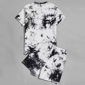 Conjunto de camiseta de manga corta y pantalones cortos con efecto tie-dye para hombre, ropa informal de verano, 100% algodón, tejido transpirable. - Product Image 2