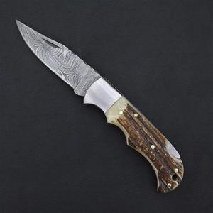 Nouveau couteau de chasse à lame pointue en acier Damas personnalisé avec manche naturel, couteau pliant OEM à bord droit à vendre - Product Image 6