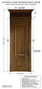 Puerta interior clásica de lujo de roble macizo de 80x260 cm, puerta francesa con moldura superior de 15 cm y travesaño acanalado, puertas para villas - Product Image 5