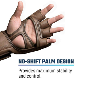 Custom Design MMA Gloves Brown Color Genuine Leather Cowhide UV Protection Adjustable Wrist Strap Lightweight <b>Hook</b> Loop Closure - Product Image 2