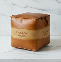 Pouf confortable en cuir et toile avec rembourrage en fibres de coton, repose-pieds, siège supplémentaire pour salons et chambres, tabouret gain de place