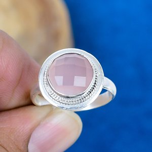 Handmade Pink Chalcedony Round Shape Gemstone <b>Ring</b> <b>925</b> Sterling <b>Silver</b> - Product Image 2