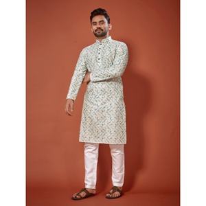 เสื้อยืดผ้าฝ้ายพิมพ์ลายดิจิทัลสำหรับผู้ชายพร้อม Payjama สีเขียว - Product Image 1