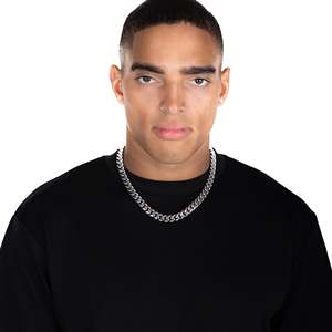 Collier chaîne cubaine pour homme en argent sterling 925 plaqué rhodium, style hip-hop, à porter au quotidien - Product Image 2
