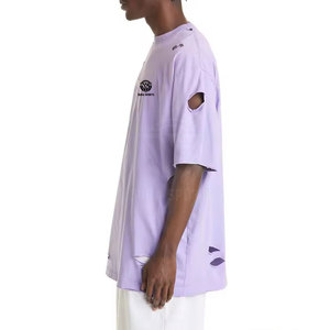 T-shirt uni ample imprimé et vieilli pour homme, idéal pour l'été, 100 % coton, fabriqué au Pakistan - Product Image 2