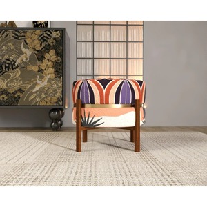 Pouf en tissu à motif abstrait éclectique, ottoman compact pour salon, emballage en une seule pièce - Product Image 4