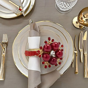 Anneau de serviette en forme de fleur antique en perles de couleur marron, écologique, élégant, accessoire décoratif pour la table - Product Image 4