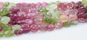 Venta al por mayor Natural Multi turmalina suave forma ovalada cuentas pepitas forma sandía turmalina hebras - Product Image 2