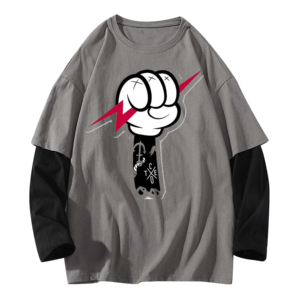 เสื้อยืดแขนยาวโอเวอร์ไซส์สำหรับผู้ชาย คอกลม แต่งขอบตัดกัน ผ้าฝ้ายเจอร์ซีย์ถัก 100% สีพื้นเรียบง่าย ดีไซน์เรียบๆ - Product Image 6