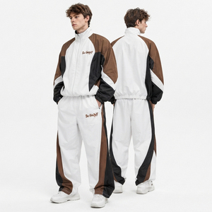 Veste coupe-vent pour homme avec logo brodé personnalisé OEM, pantalon en nylon ample, style streetwear surdimensionné, ensemble survêtement imprimé pour homme - Product Image 4