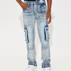 Soft And Comfortable <b>Material</b> For Bulk Order With Flexible Solid Color With Logo Everyday Essential Boys Cotton Rich <b>Denim</b> Pants - Product Image 1