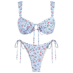 STITCH LAB Ensemble bikini 2 pièces pour femme, imprimé animal mignon, haut bandeau, soutien-gorge triangle, bas à nouer sur les côtés, extensible en Spandex et Polyester - Product Image 1