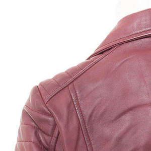 Biker Jacket Genuine Leather Padded Sleeve Lapel Collar Side Buckle <b>Maroon</b> Cropped Windproof Streetwear Moto <b>Coat</b> Outerwear - Product Image 2