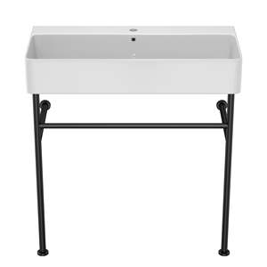 Lavabo de Baño de 31.5 Pulgadas con Consola, Lavabo de Cerámica Blanco con Rebosadero y Patas Negras - Product Image 1