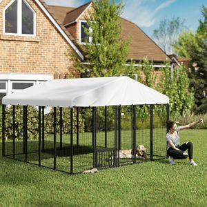 Copertura Impermeabile per Recinto per Cani Girevole a 360 Gradi, con Ciotole Regolabili a 4 Livelli, in Rete Saldata, per Esterni, 9.8FT X 9.8FT X 6.8FT - Product Image 2