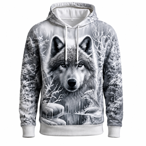 Sweat-shirt à capuche personnalisé avec imprimé loup 3D, motif forêt hivernale, pour hommes et femmes, vêtements streetwear, fabricant - Product Image 3