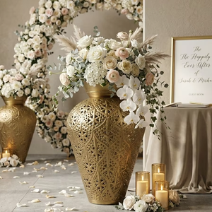 Vase à fleurs en métal poli brillant fait à la main Pots de fleurs décoratifs en métal fabriqués à la main pour la décoration d'événement de mariage de fête - Product Image 1