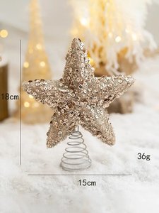 Décor de sommet d'arbre de Noël en forme d'étoile argentée à paillettes scintillantes, 18 cm, avec base spirale - Product Image 5
