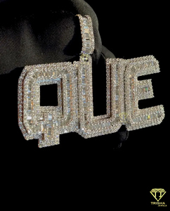 Luxury " QUE " <b>Name</b> Pendant With Baguette Moissanite Diamond Cuban <b>Chain</b> Hip Hop Jewelry - Product Image 3