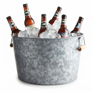 Factory Price Large Galvanized Ice Bucket with Wooden Handles Wholesale Metal Beverage Tub for Wine Beer and Champagne Chilling - Product Image 5