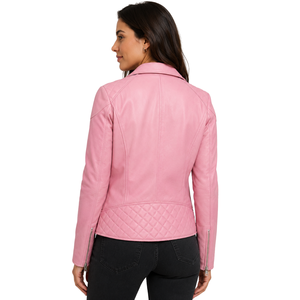Chaqueta de Motociclista para Mujer, de Cuero Auténtico, Tejida, Transpirable, con Cierre Cruzado, Color Rosa Cereza, para Venta al Por Mayor (OEM) - Product Image 2