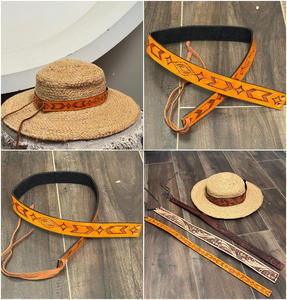 Handmade Genuine Leather <b>Hat</b> <b>Band</b> with Western Embossed Design Adjustable Cowboy <b>Hat</b> Accessory for Straw Felt & Wide Brim <b>Hats</b> - Product Image 3