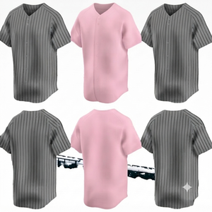 เสื้อเบสบอลทันสมัย ปักลายทีม ชุดกีฬาสั่งทำพิเศษ สีเทาลายทาง คอวี ยูนิเซ็กซ์ ผ้าฝ้าย 100% ป้องกันแบคทีเรีย - Product Image 2