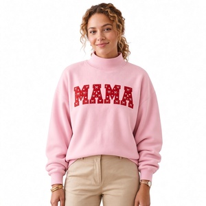 Vêtements décontractés confortables en gros pour femmes, sweat-shirt à col rond à pois bleu marine avec applique de lettres en forme de lions - Product Image 5