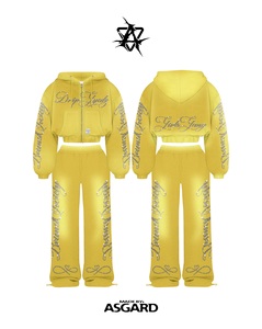 Red Drip Rhinestone <b>Zip</b> <b>Up</b> Cropped Hoodie & Pants Set | Oversized Streetwear Tracksuit | OEM Private Label Manufacturer - Product Image 3