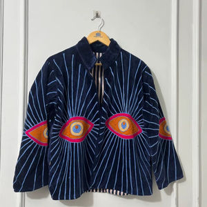 Chaqueta Bomber de Terciopelo Suzani Bordada y Tejida, Transpirable, Estilo Bohemio, Abrigo de Invierno Hecho a Mano, Prenda Étnica para Festivales, Talla Única - Product Image 1