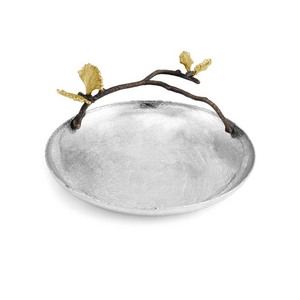 Plateau ovale en acier inoxydable finition miroir de qualité supérieure avec poignées en forme de vigne dorées antique pour un service de table élégant - Product Image 5