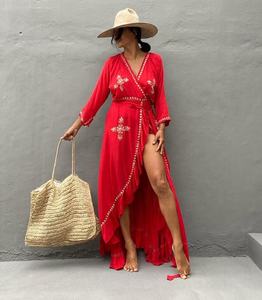 Honymoon ชุดเดรสคลุมสำหรับผู้หญิง,ชุดกระโปรงชายหาดฤดูร้อนผ้าเรยอนปักลายดีไซน์เนอร์ - Product Image 1