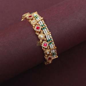 Antique Designer Pearl Beaded Charm Bracelet-Ethnic Religious Cuff Bangle - Product Image 1
