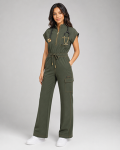 Uniforme Médico Unisex Azul Marino de Algodón, Tipo Jumpsuit, con Cordón Rosa, Bolsillo para Estetoscopio, Uniformes de Hospital WABSON SPORTS Needle - Product Image 6